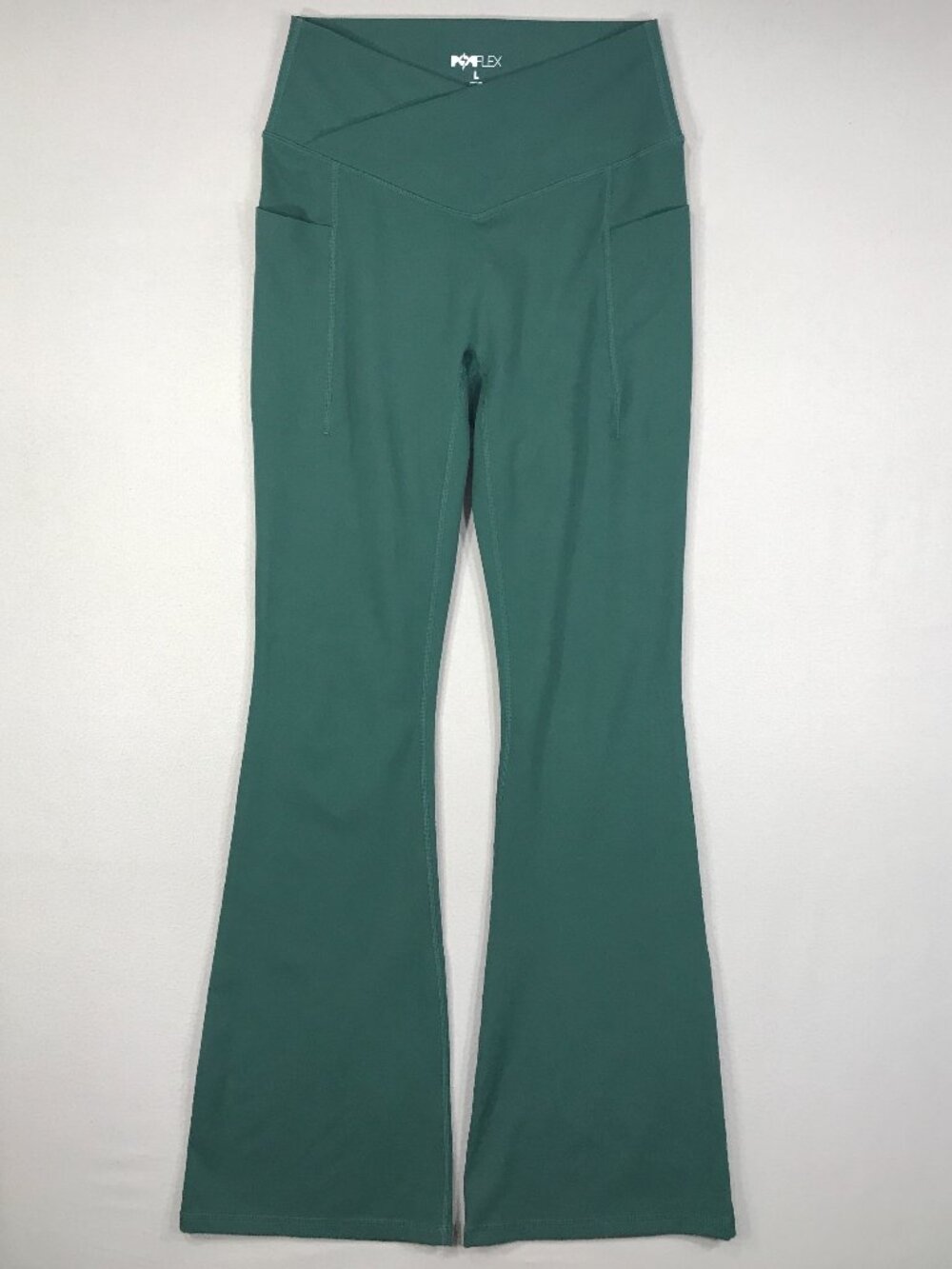 Popflex Crisscross Hourglass Leggings Women's Large Green Flared Pull On Pockets